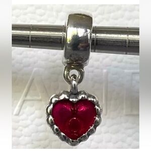 Authentic Pandora Sterling Silver Red Enamel Heart dangle Charm